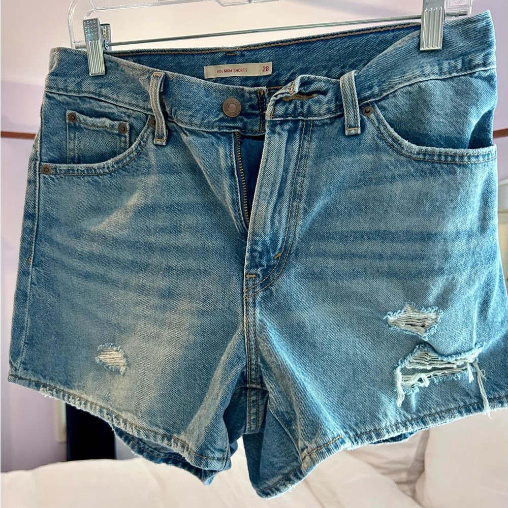 Levi 80's Mom Shorts Blue Distressed Jean Shorts
